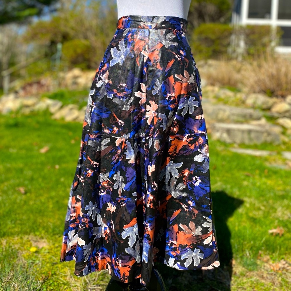 Zara Premium Leather Painted Abstract Floral Floor Length Maxi Skirt Size XS